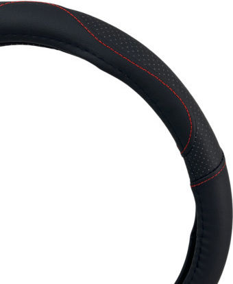 Leder Auto Lenkradabdeckung 38 Cm Schwarz Carbon Rote Naht 1 Stück
