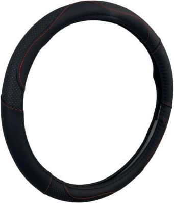 Leder Auto Lenkradabdeckung 38 Cm Schwarz Carbon Rote Naht 1 Stück