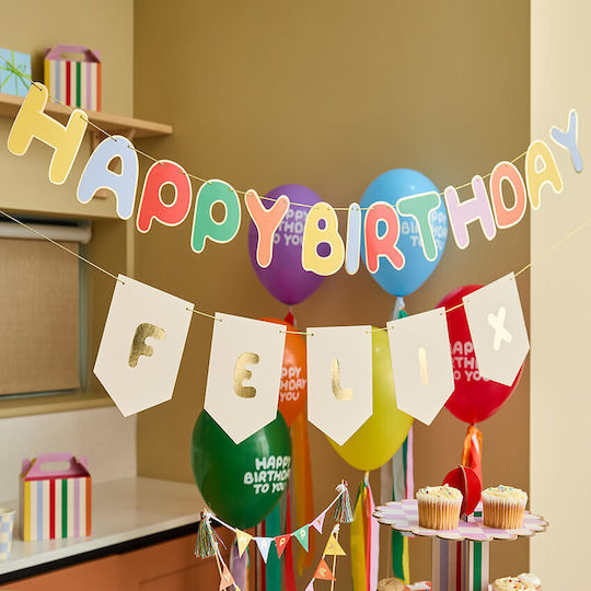 Σετ Γιρλάντα "happy Birthday" Πολύχρωμη & Banner Personalised Playful Brights