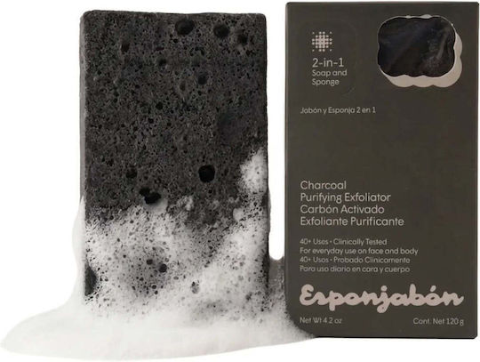 2 In 1 Bath Sponge Built-in Soap Activated Charcoal Purifying Exfoliating Effect Esponjabon 120 Gr