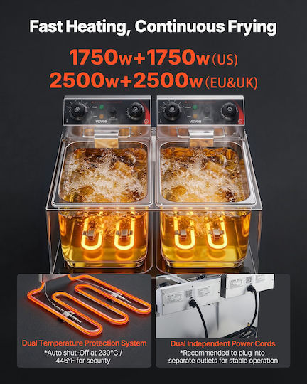 Vevor Ηλεκτρική Φριτέζα Διπλή 5kW Χωρητικότητας 2x14lt