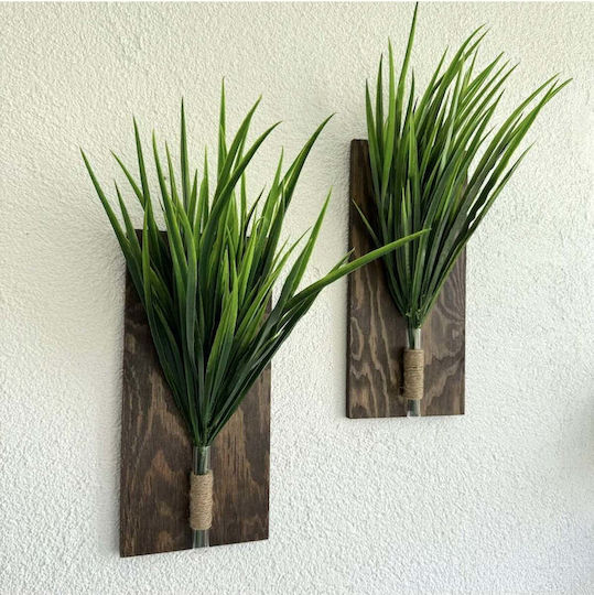SteweHome Hanging Green Wooden Wall Decor 30x14cm 2 Pieces