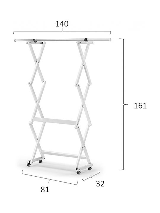 Arredamenti Italia Trolley Garment Rack Wooden Foldable White 140x32x161cm