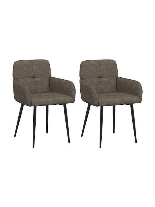 Dining Armchairs With Genuine Leather Grey 2 Pieces 59x56.5x85cm