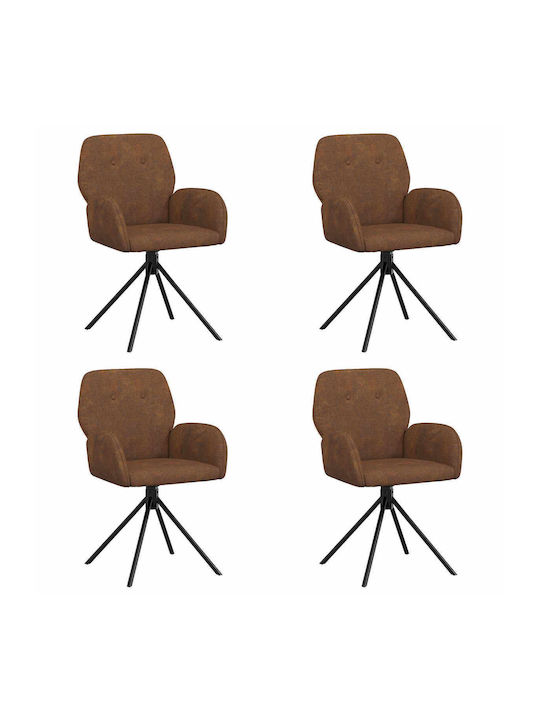 Dining Armchairs With Genuine Brown Leather 4 Pieces 54x55x86cm
