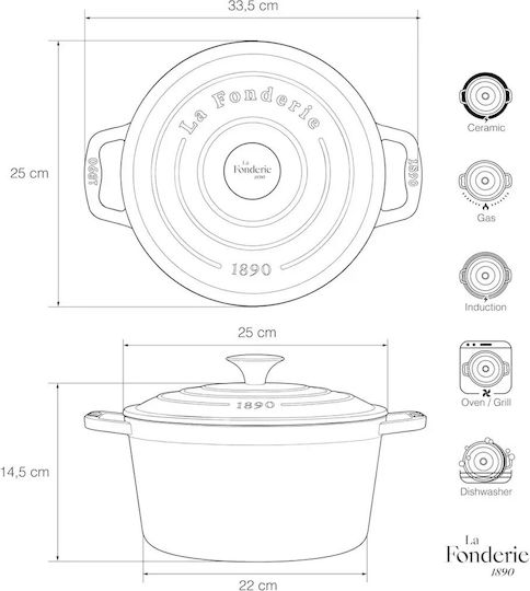 HKoenig Cratiță Rotundă Din Fontă 33.5cm 4.7lt