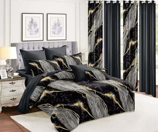 Marwa Πάπλωμα Διπλό με Γέμιση Microfiber 200x240εκ. 2166 Μαύρο