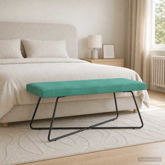 Velvet Upholstered Bench Stool Turquoise 45x110x40cm