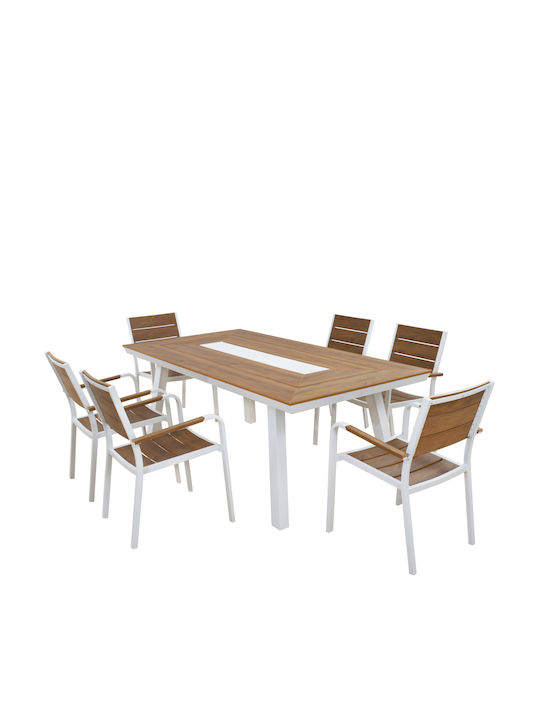 Set Dining de Exterior Taber 7 Piese Alb
