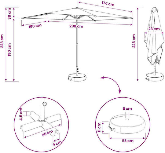 Square Aluminum Blue Parasol 3x3xH2.28m