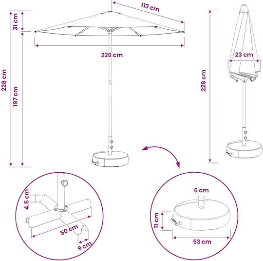 Umbrelă Rotundă Din Aluminiu Albastră Φ2.3xÎ2.28m