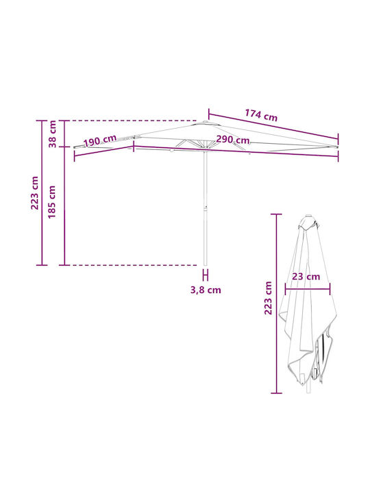 Circular Aluminum Garden Parasol Orange Diameter 3xHeight 2.23m