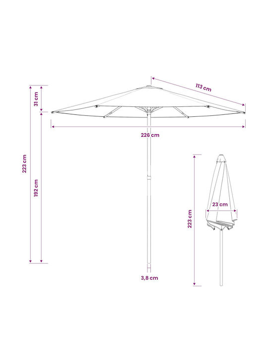 Circular Aluminum Garden Parasol Orange Diameter 2.3m Height 2.23m