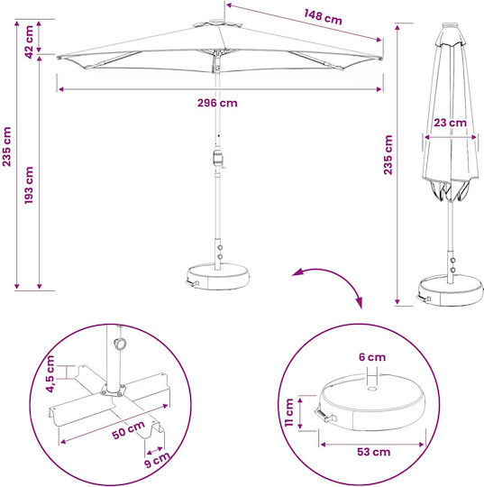 Aluminum Grey Garden & Terrace Parasol 3x3xHeight 2.35m