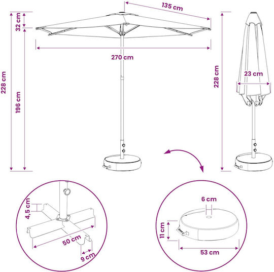 Rundschreiben Aluminium Gelbe Sonnenschirm 2,7x2,28 m