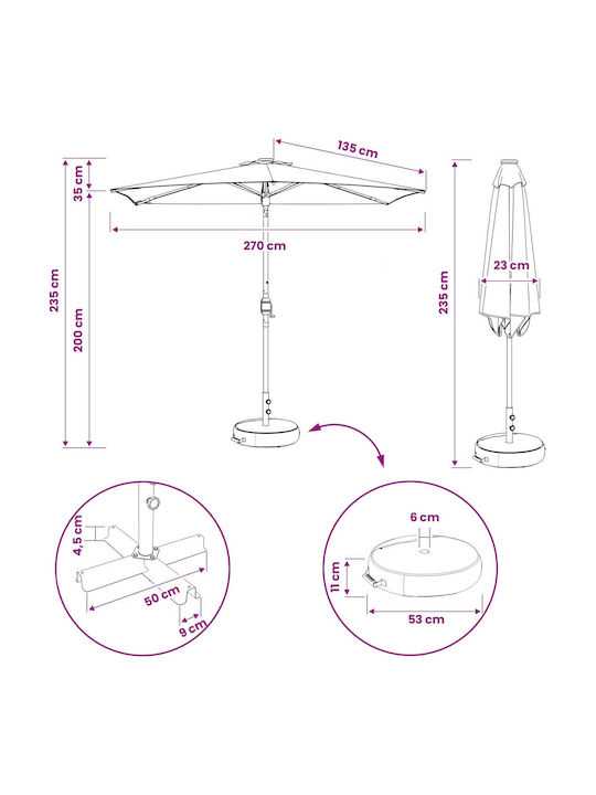 Aluminum Garden Parasol Black 2.7x2.7xHeight 2.35m
