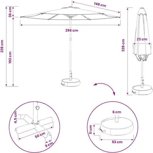 Umbrelă Rotundă Din Aluminiu Neagră Φ3xÎ2,28m