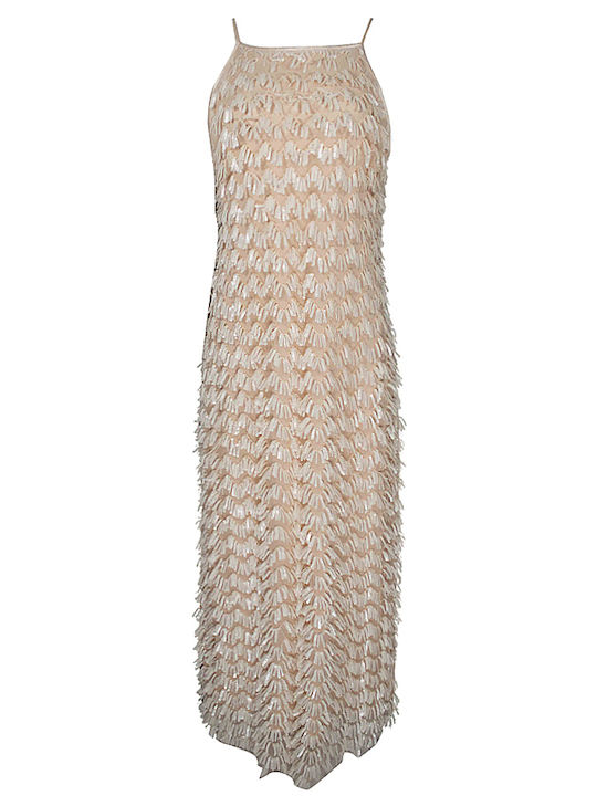 Summer Maxi Evening Dress Open Back Beige