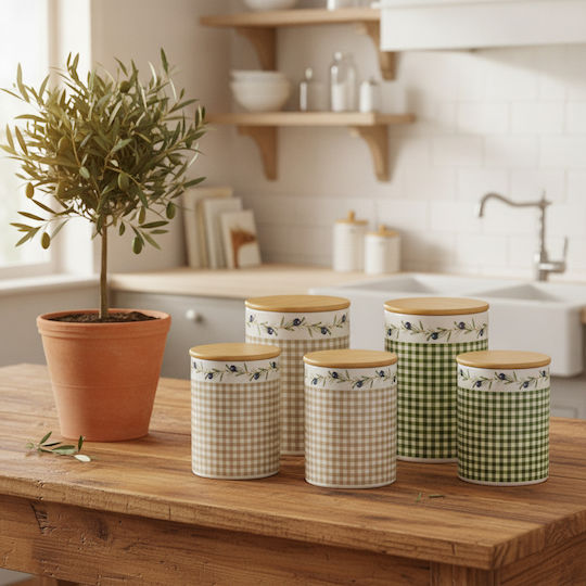 Boltze Set 3 Pieces General Use Ceramic Jars with Lid Beige 3 Pieces