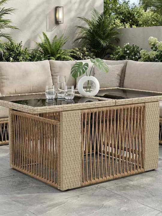 Outdoor Sitting Room Rattan Table Beige 100x55x37cm