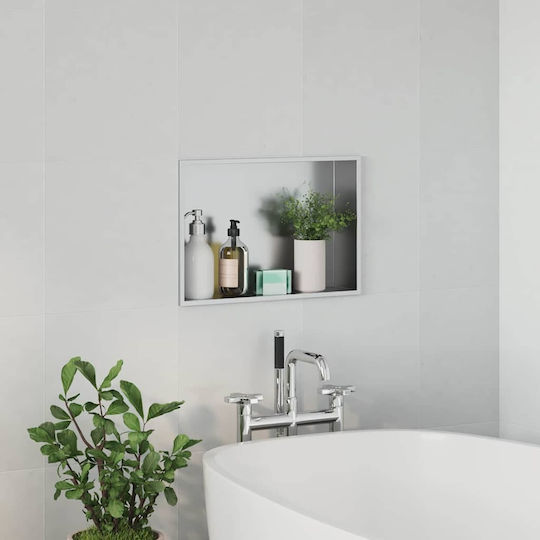 vidaXL Επιτοίχια Ραφιέρα Μπάνιου Μεταλλική 45x9.5x30cm Ασημί