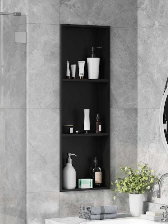 vidaXL Επιτοίχια Ραφιέρα Μπάνιου Μεταλλική 30x9.5x90cm Μαύρη