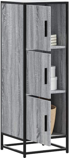 Wall Highboard Living Room Display Cabinet made of Oak Wood and Metal with Glass 35.5x35x106.5cm