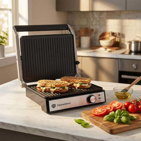 HomeVero Panini Maker Sandwich Maker for 2 Sandwiches 2000W Inox