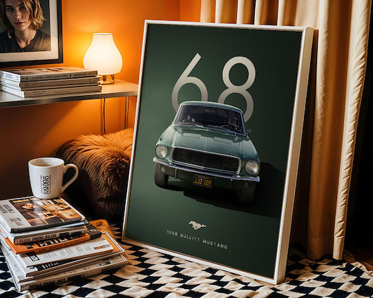 Poster 1968 Bullitt Mustang Cr003 40cm X 50cm Brown Wooden Frame