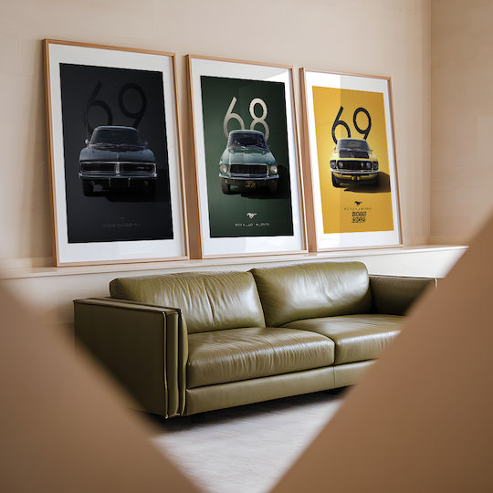 Poster 1968 Bullitt Mustang Cr003 40cm X 50cm Brown Wooden Frame