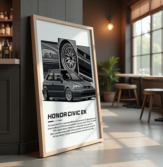 Poster Honda Civic Ek Cr023 40cm X 50cm Κορνίζα Καφέ Ξύλου 63006pd156239f63322