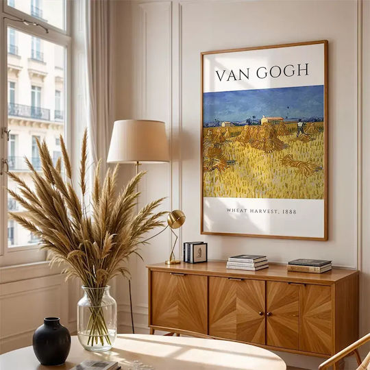 Poster Van Gogh Wheat Harvest Art097 40cm X 50cm White Wooden Frame