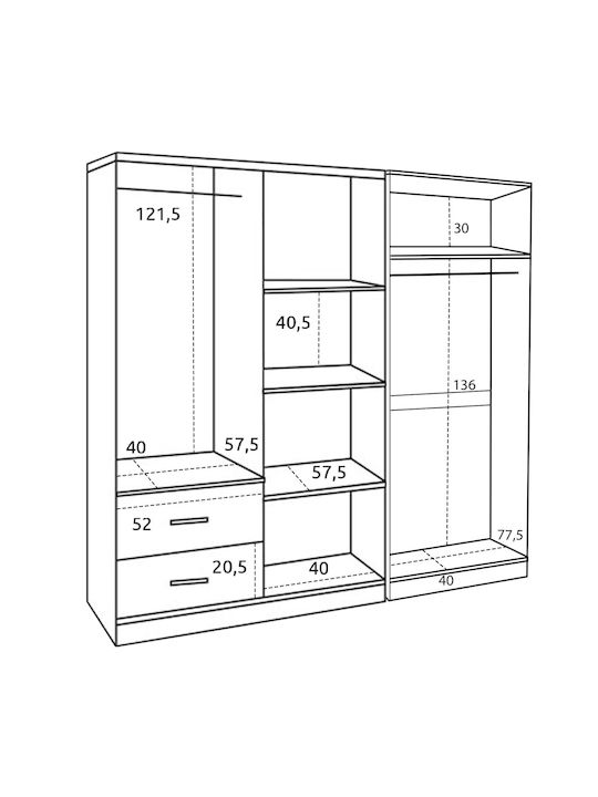 Sechs Türen Kleiderschrank Zebrano 201x43x181cm