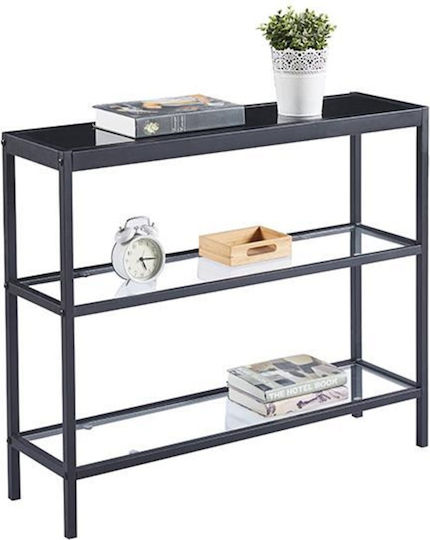 Console Table Metal with Glass Surface Black L91.5xW25.5xH76cm