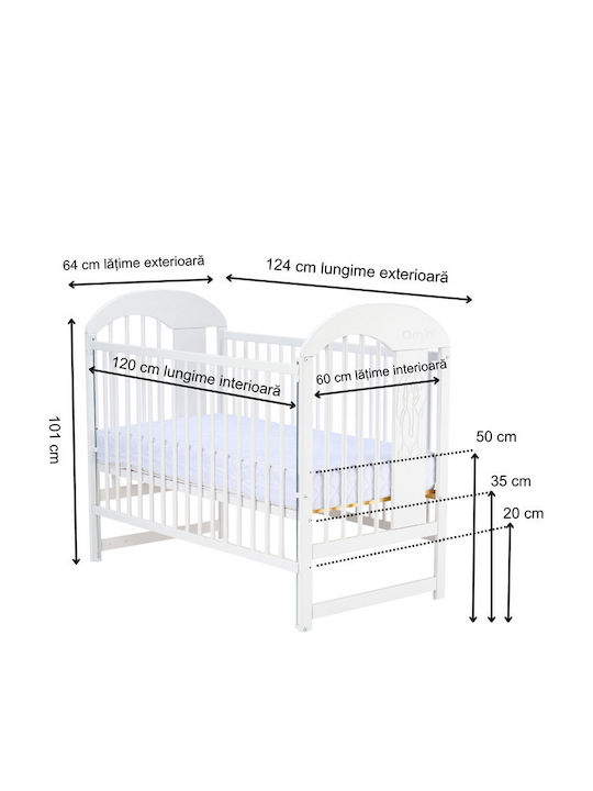 CMSpa Qmini Julia II Elephant White Baby Crib with Mattress