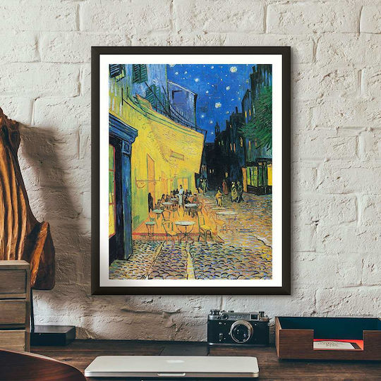 Poster Van Gogh Cafe Terrace At Night Art015 40cm X 50cm White Wooden Frame