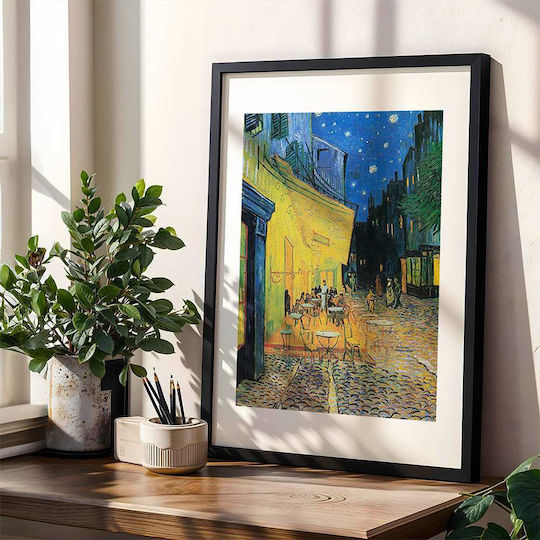 Poster Van Gogh Cafe Terrace At Night Art015 40cm X 50cm White Wooden Frame