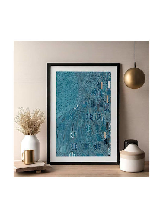 Poster Blue Details By Gustav Klimt Art156 40cm X 50cm Frame Natural Wooden Beige