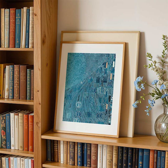 Poster Blue Details By Gustav Klimt Art156 40cm X 50cm Frame Natural Wooden Beige
