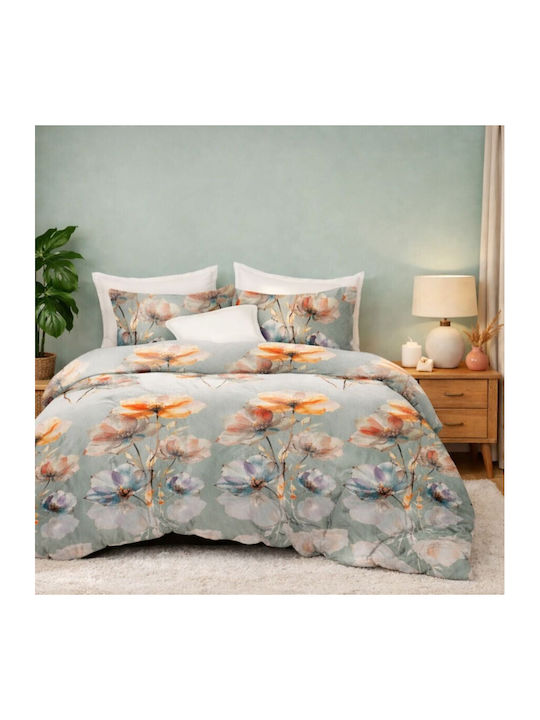 Pucioasa Set Huse Pentru Pilote 200x220cm Dublu Cu 4 Fețe De Pernă & 1 Cearșaf Pastel Flowers