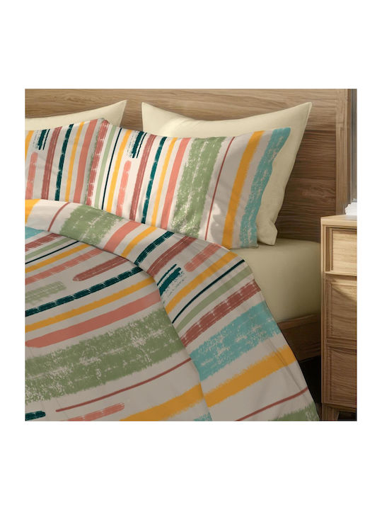 Cotton Duvet Cover Set 150x215cm Single With Multicolour Pillowcase