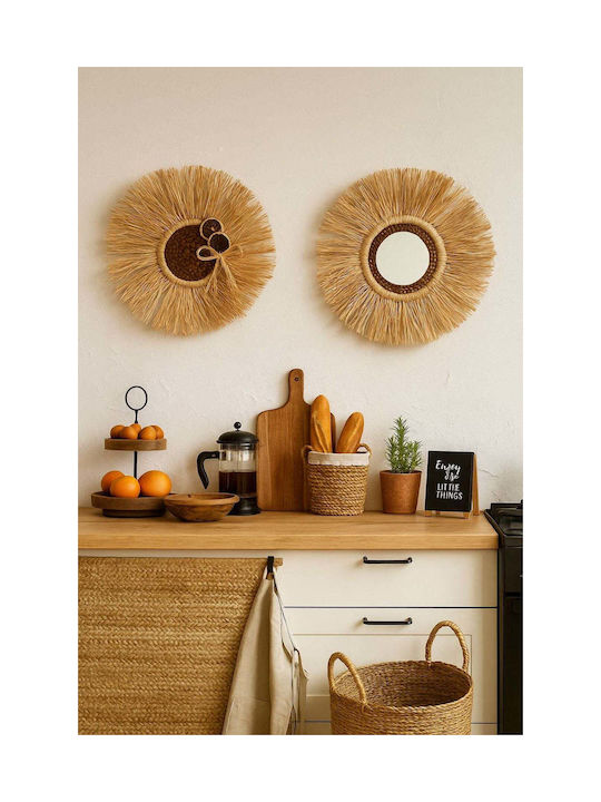 SteweHome Oglindă De Perete Cu Cadru Din Rattan Galben Diametru 40cm 2 Bucăți