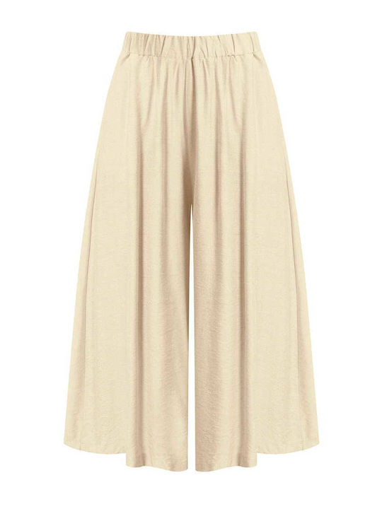Celestino Women's Pantaloons Crop Viscose Loose Fit Beige