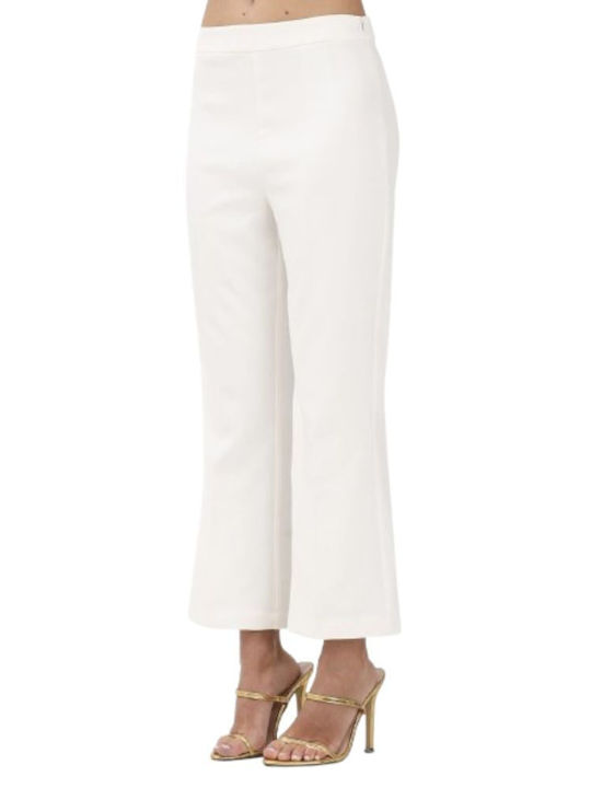 Damen Stoff Capri Hose Ausgestellt Beige