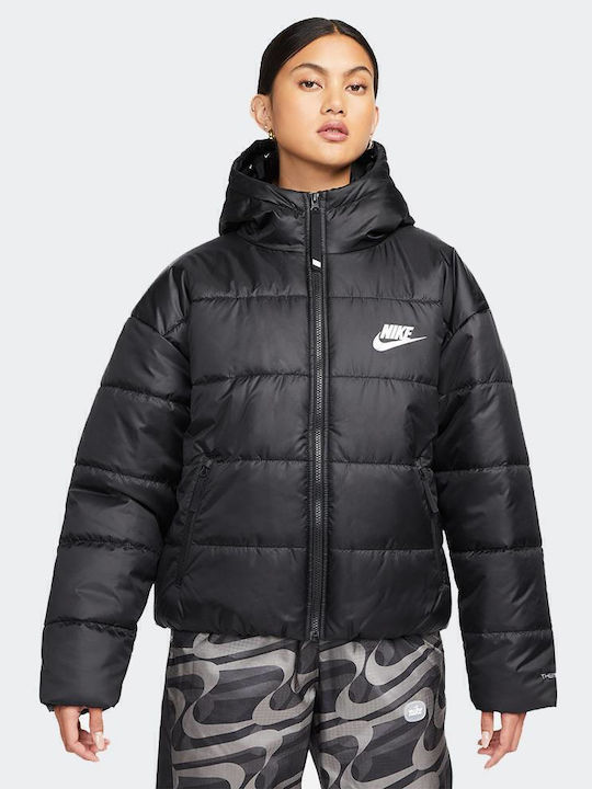 Sportswear Women's for Hiking Short Puffer Jacket for Winter with Hood Black