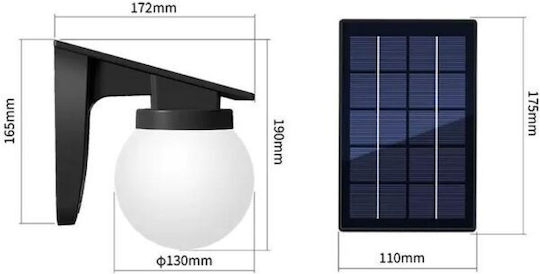 LED Wall Mounted Solar Light Ball 2.8W 100lm Warm White 3000K with Photocell IP65