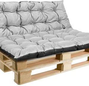 AIO Factory Waterproof Bench Cushion for Pallet with Backrest Light Grey 120x120cm