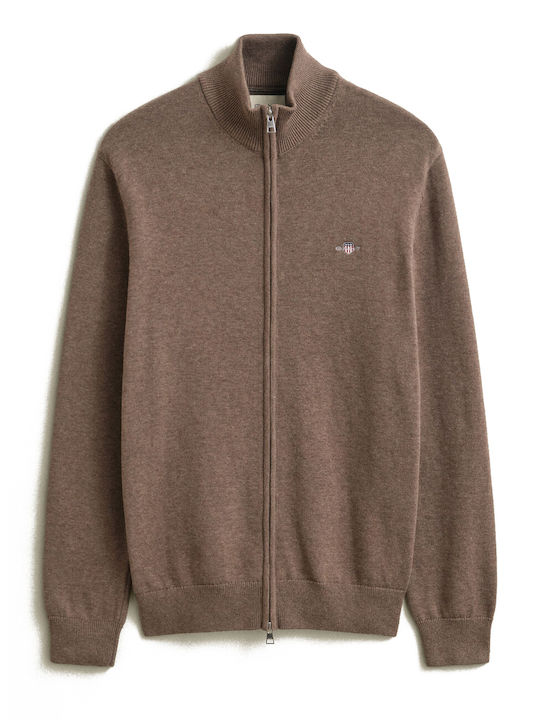 Cotton Men's Knitted Cardigan Dark Hazelnut Melange