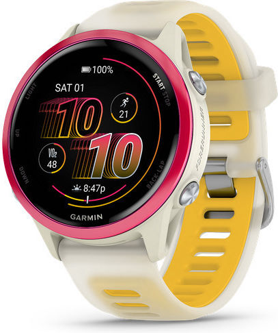 Garmin Forerunner 570 Aluminum 42mm Waterproof Smartwatch with Heart Rate Monitor (Raspberry Aluminum with Translucent Bone/Mango Band)