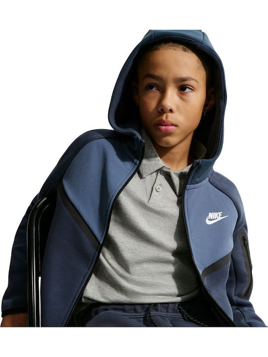 Fleece Kinder-Sweatshirt Jacke mit Kapuze Blau Tech Fleece